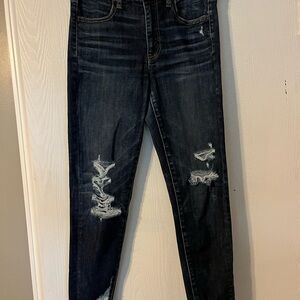 American Eagle Outfitters Dark Blue Distressed Skinny Jeans